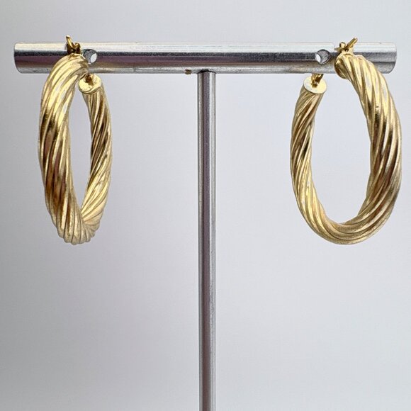 Gold Over Sterling Silver 925 Twist Hoop Earrings Hinged Posts 1.25" Diameter - Picture 4 of 9